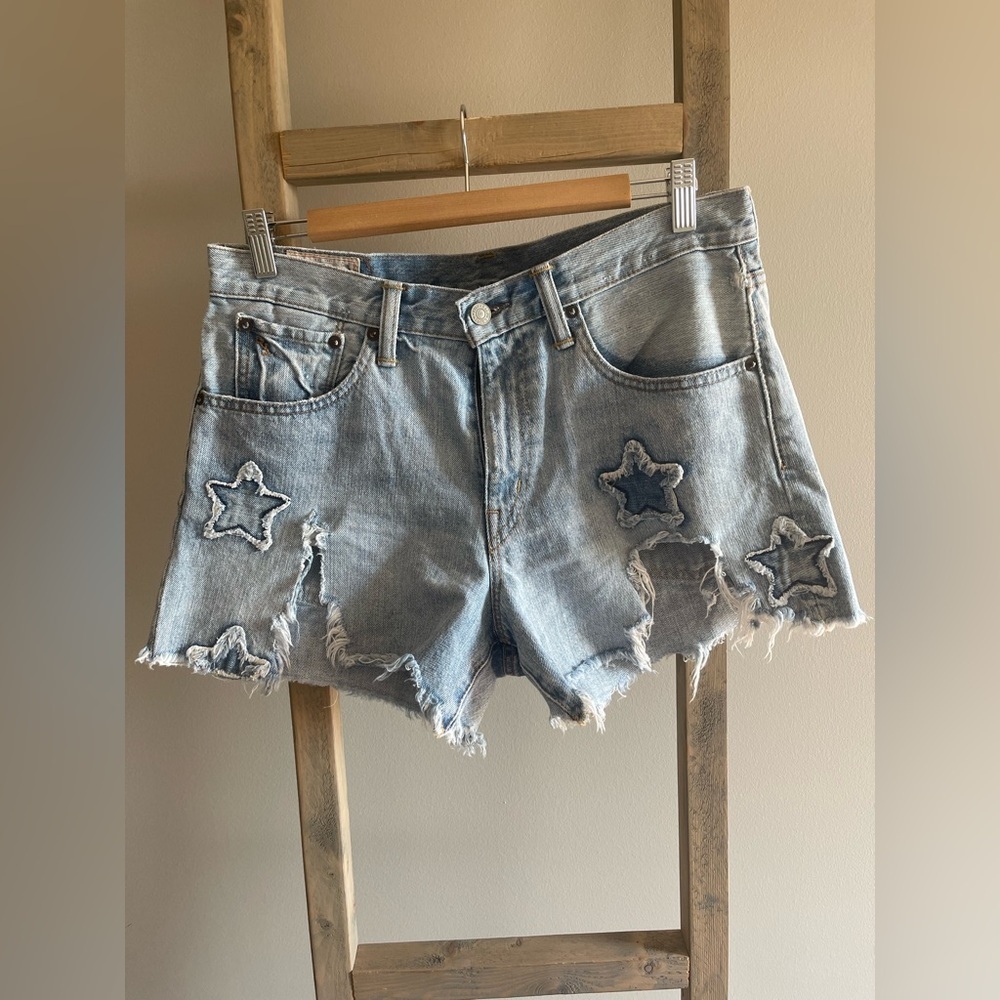 Vintage Ralph Lauren Distressed Denim Shorts with Star Accents